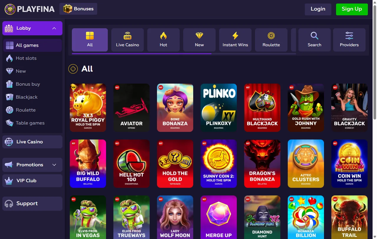 Welcome bonus details and promotional offers available at Playfina Casino for new players