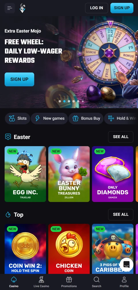 PlayMojo Casino mobile gaming interface optimised for smartphone access and touch controls