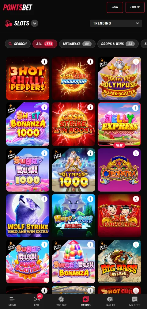 PointsBet Casino mobile gaming experience and smartphone accessibility