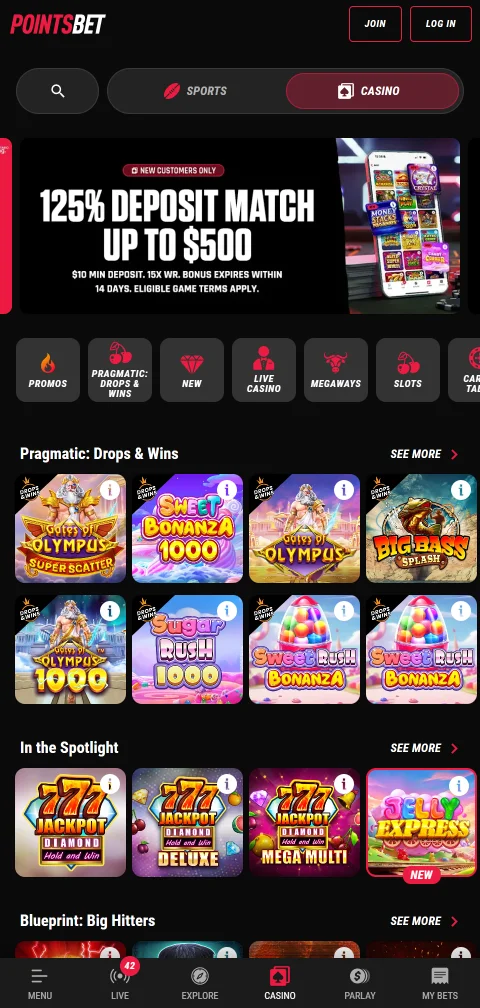 Deposit and withdrawal payment methods supported by PointsBet Casino