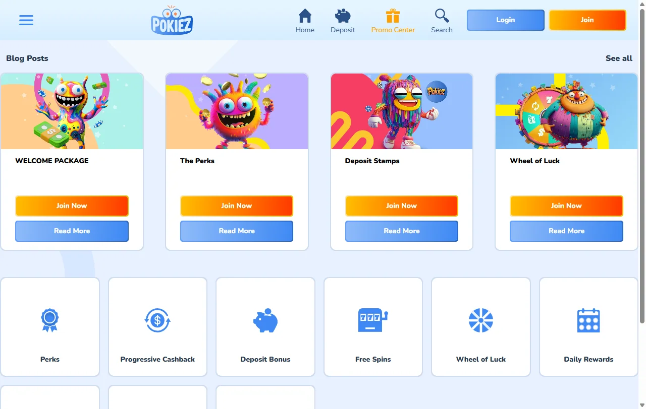 Pokiez Casino Australia game selection displaying slots, table games, and live dealer categories with provider filters