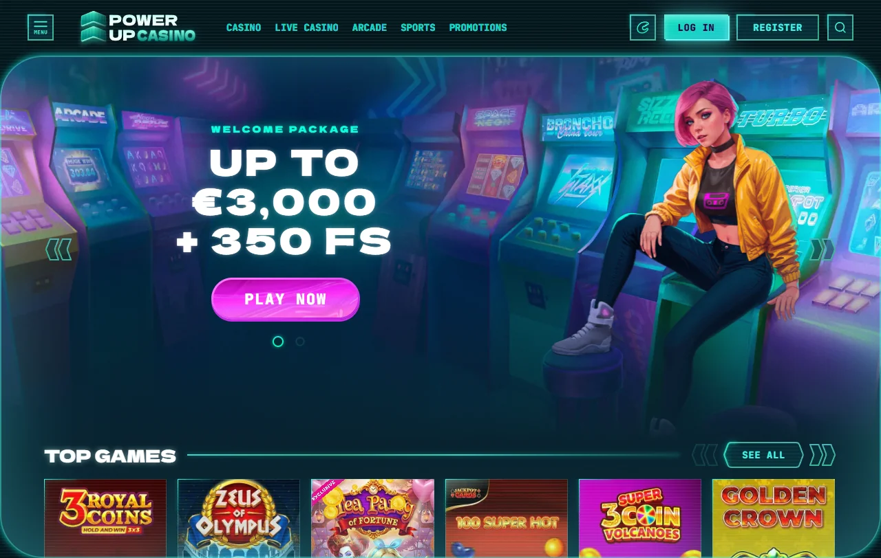 Powerup Casino platform overview showing game lobby and main interface for Australia players