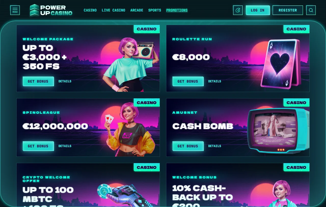 Welcome bonus and promotional offers displayed at Powerup Casino for new player registration