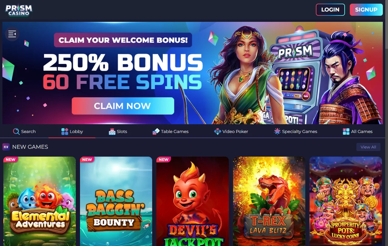 Comprehensive Prism Casino review for Australian players showing platform overview and key features