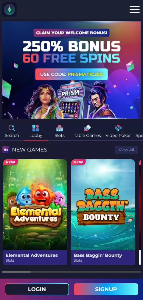 Prism Casino mobile browser platform accessible on iOS and Android devices for Australian players