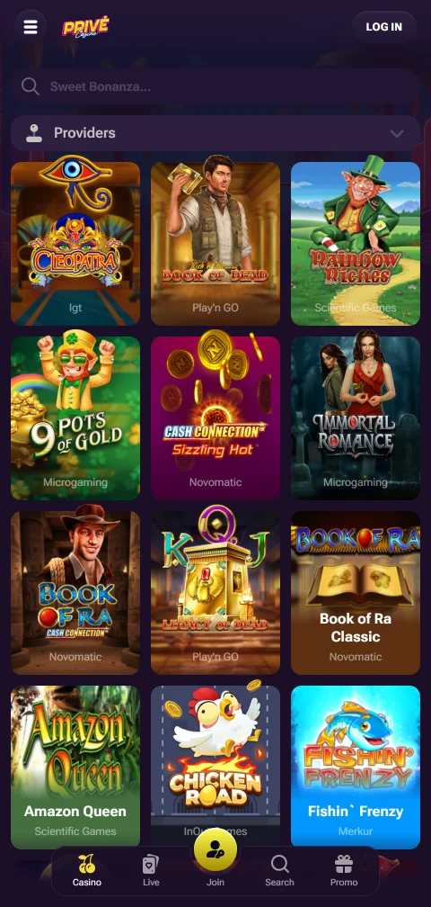 Mobile deposit and withdrawal options at Prive Casino with multiple payment methods