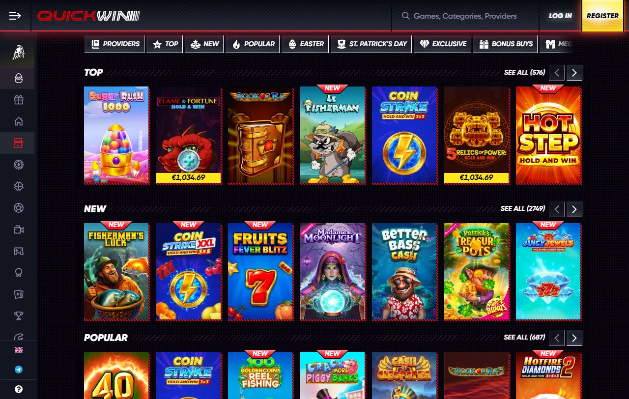 Online slots, table games and live dealer entertainment at QuickWin Casino