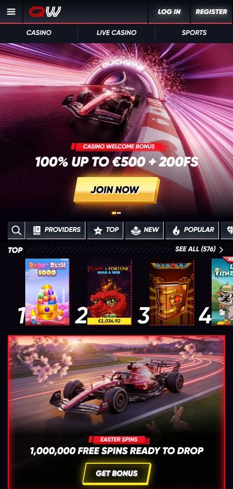 QuickWin Casino mobile gaming experience and responsive interface design