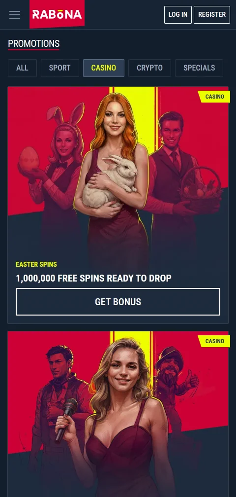Mobile deposit and withdrawal options at Rabona Casino with payment method selection
