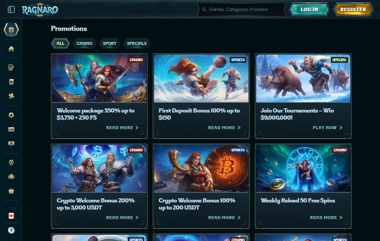 Ragnaro Casino game library featuring 2,500+ slots and table games from Pragmatic Play and Evolution Gaming