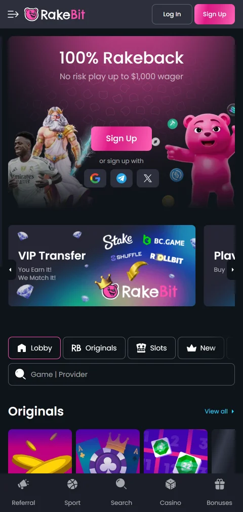 RakeBit Casino mobile gaming platform accessible via responsive website on smartphones and tablets