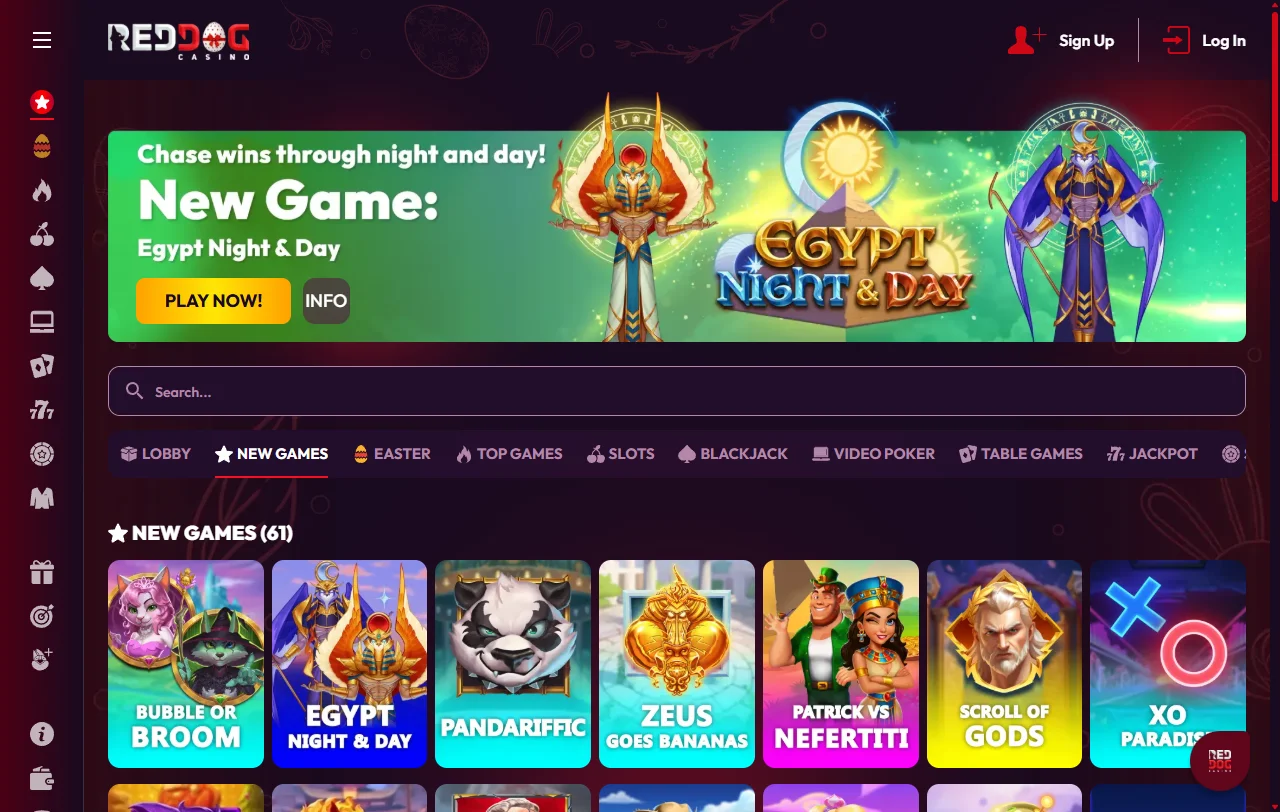 Red Dog Casino platform overview showing complete gaming interface and feature layout for Australia players