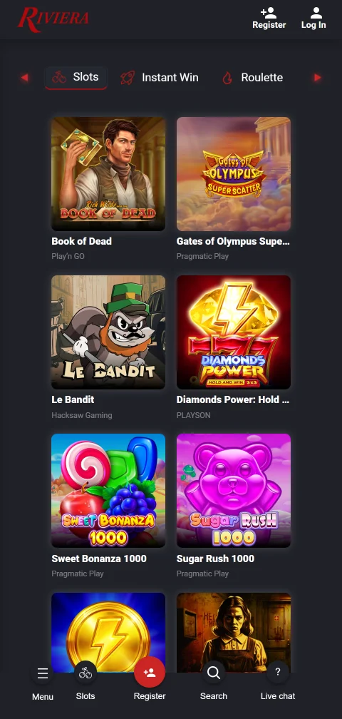 PayID and Neosurf payment methods available for deposits and withdrawals at Riviera Casino
