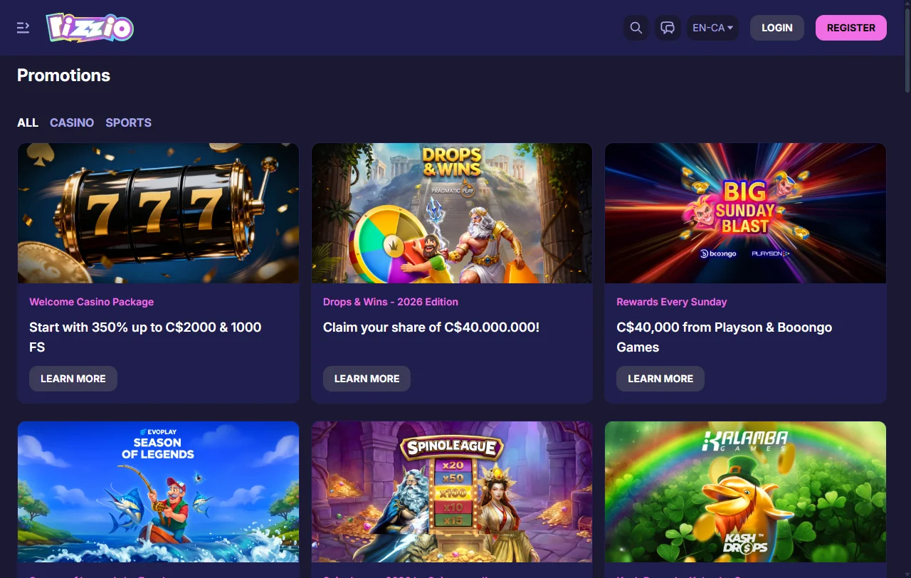 Welcome bonus and promotional offers at Rizzio Casino with transparent wagering terms