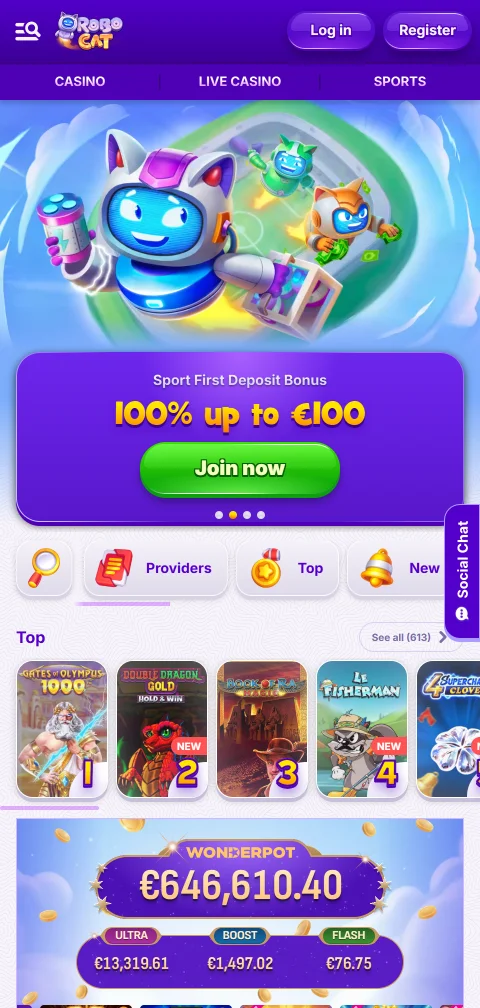 RoboCat Casino mobile gaming interface optimised for smartphone play with touch-enabled controls and responsive design