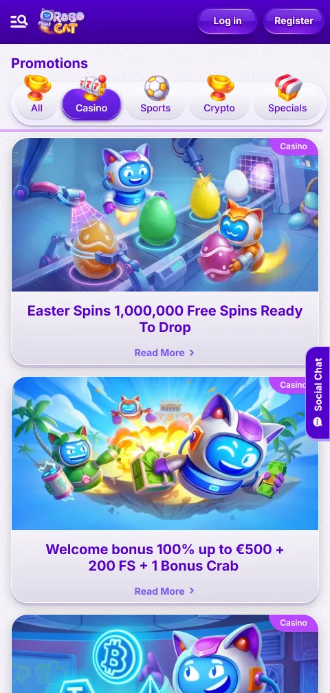 Payment methods and deposit options displayed in RoboCat Casino mobile banking interface including PayID and cryptocurrency