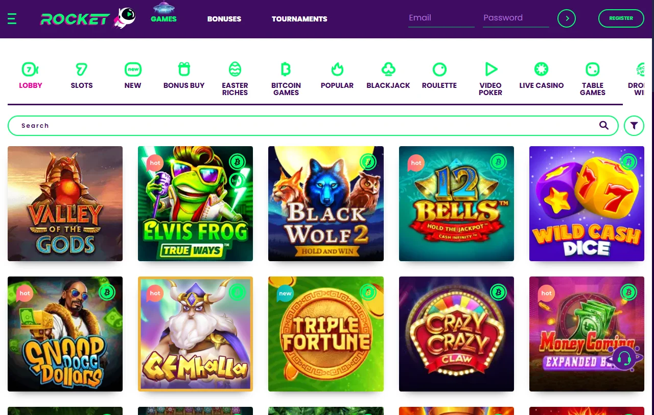Welcome bonus offer at Rocket Casino featuring approximately AUD 2,500 bonus funds plus 100 free spins across deposit tiers