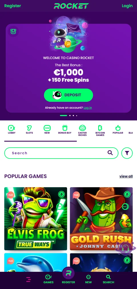 Rocket Casino mobile gaming platform accessible through responsive browser design on iOS and Android devices without app installation