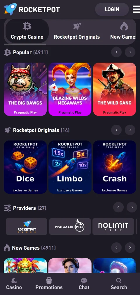 Banking options at RocketPot Casino including BPAY, PayID, cryptocurrency and e-wallet payment methods