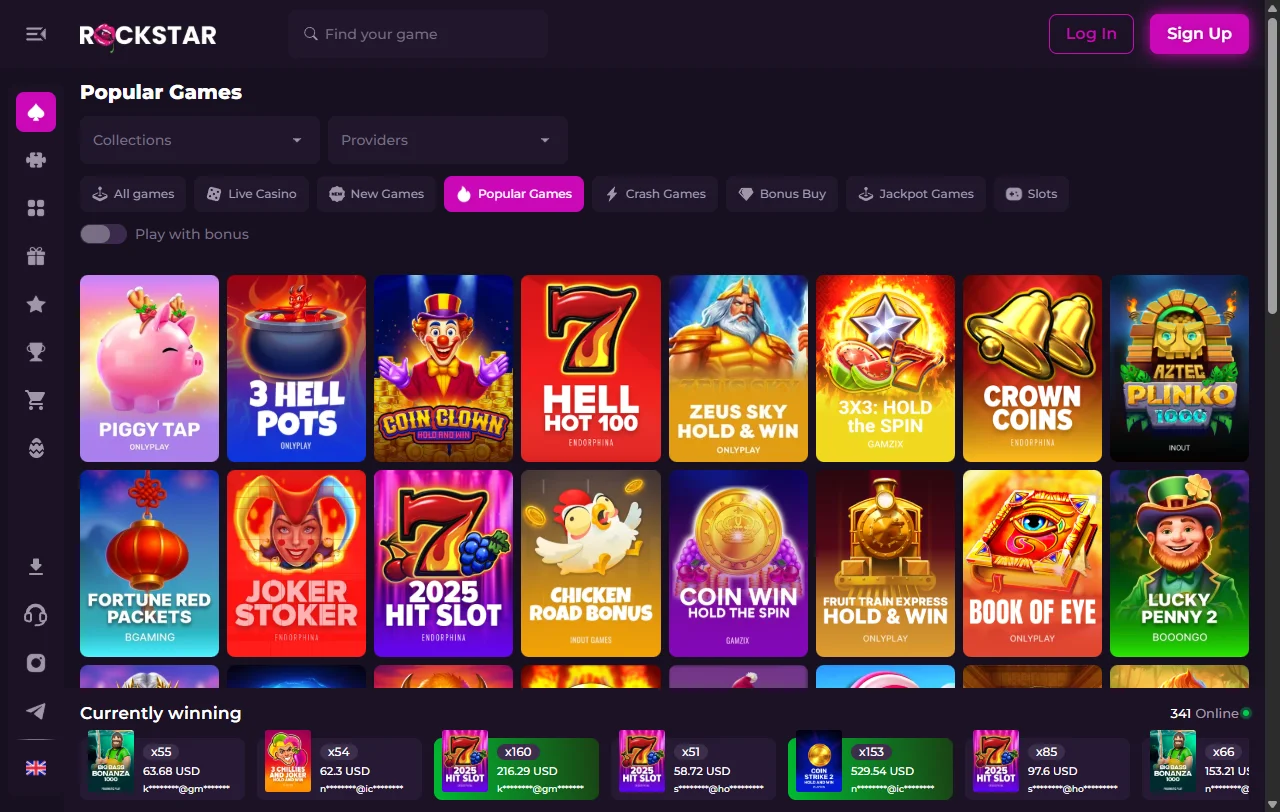 Welcome bonus offer and promotional structure at Rockstar Casino featuring approximately 100% match up to AUD 500
