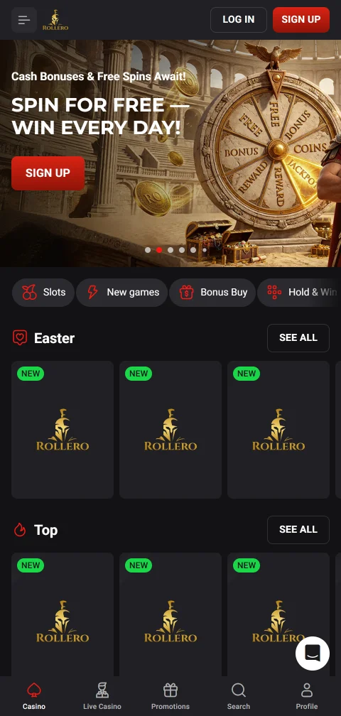Rollero Casino mobile platform optimised for iOS and Android devices with responsive design functionality
