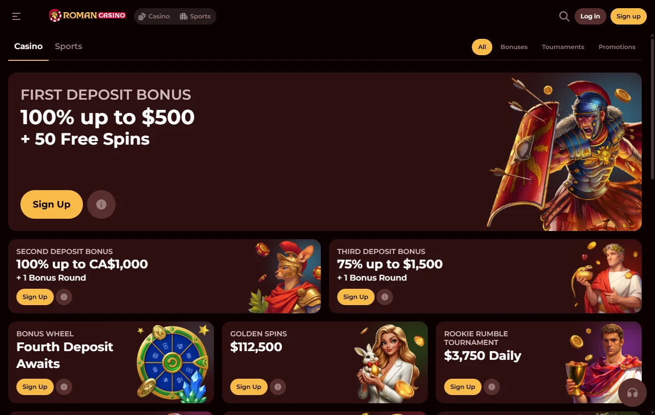 Online slots, table games and live dealer options available at Roman Casino Australia