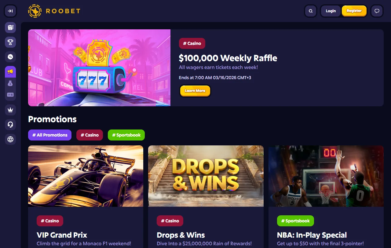 Game selection featuring Roobet Casino