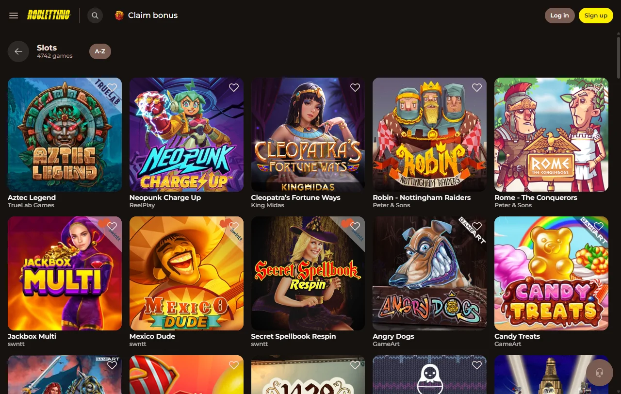 Roulettino Casino welcome bonus offer and promotional calendar displaying deposit match, free spins, and loyalty rewards