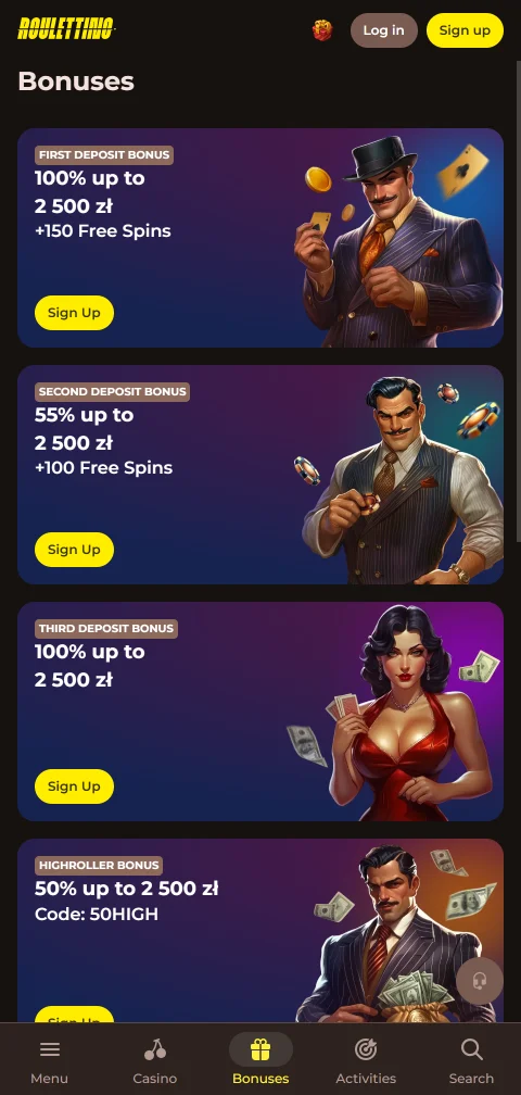 Roulettino Casino mobile payment options including PayID, BPAY, credit cards, e-wallets, and cryptocurrency deposit methods