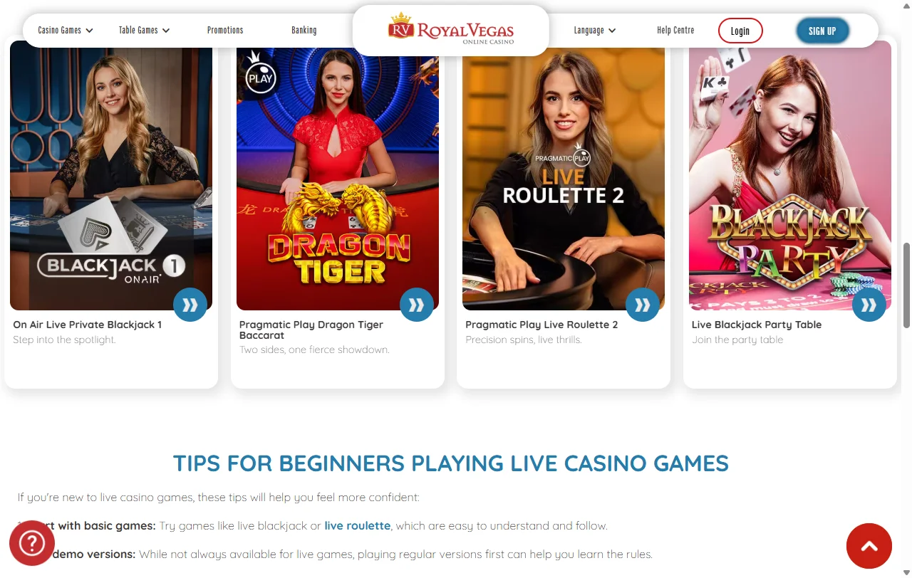 Welcome bonus structure offering deposit matching and free spins at Royal Vegas Casino