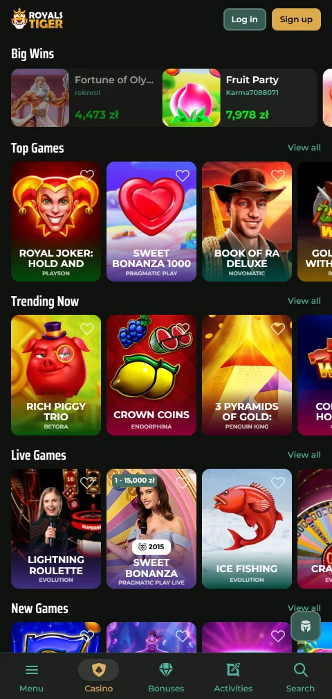 Mobile deposit and withdrawal payment options available through RoyalsTiger Casino banking system