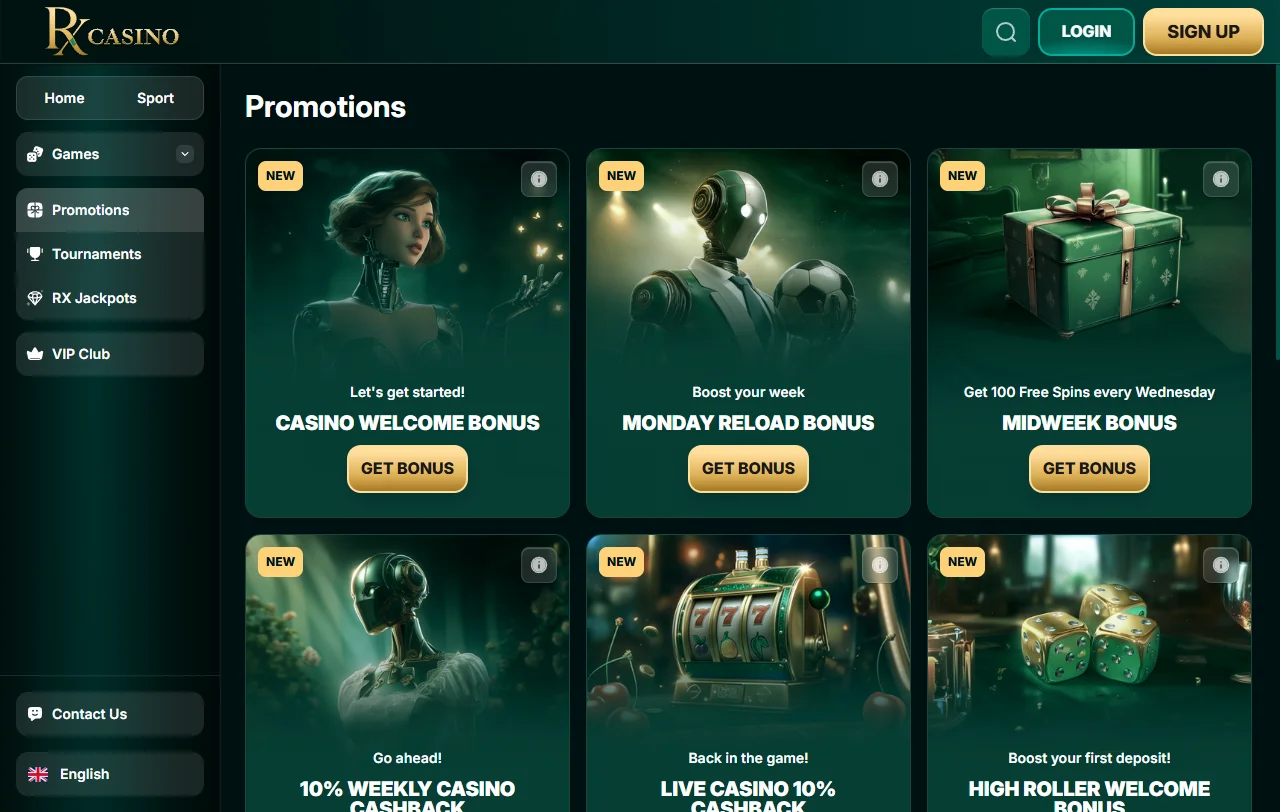 Game library and software providers powering RX Casino - slots, live dealer, and table game selections