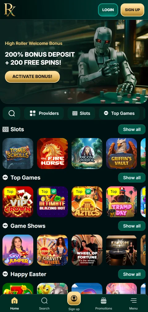 RX Casino mobile gaming experience - responsive design supporting iOS and Android devices