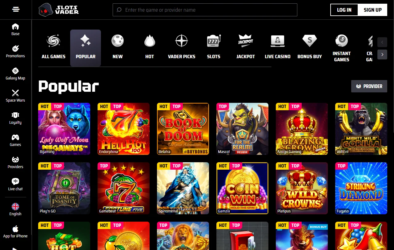 SlotsVader Casino welcome bonus offer showing 100% deposit match up to AUD 1,500 and 150 free spins promotion