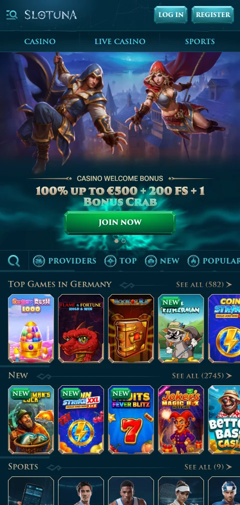 Slotuna Casino mobile platform with responsive design enabling full gaming access on smartphones and tablets