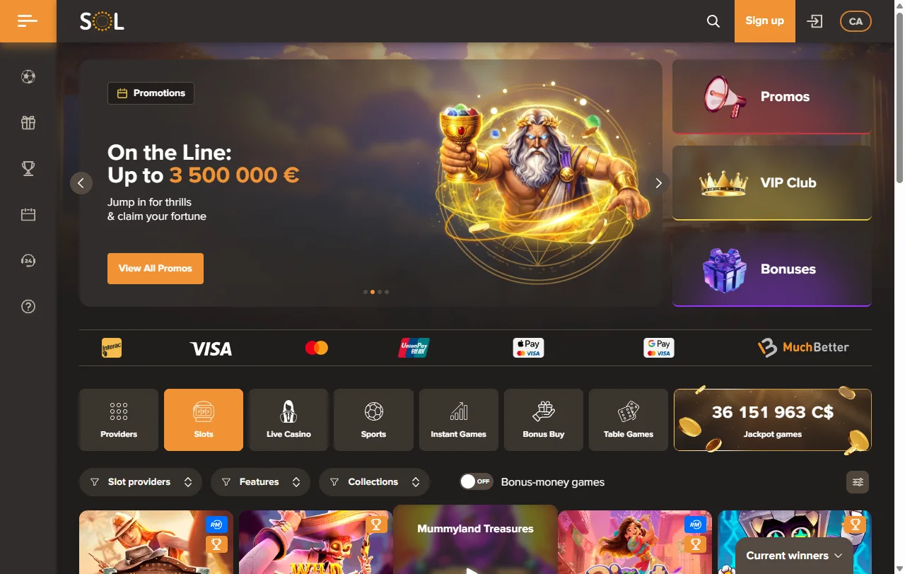 Sol Casino Australia game library featuring 5,000+ slots and table games from top software providers
