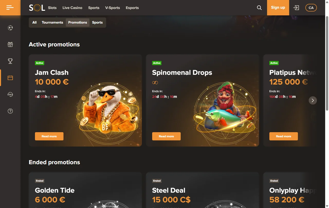 Welcome bonus structure at Sol Casino Australia with deposit match and free spins promotion details