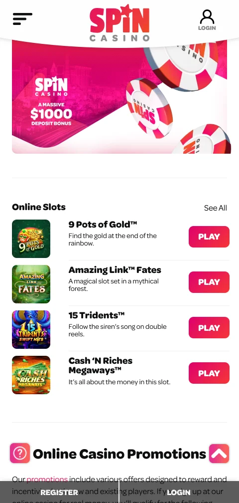 Spin Casino mobile gaming experience with responsive design and full feature accessibility