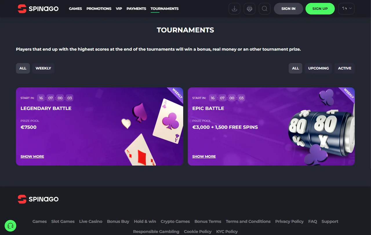 Spinago Casino welcome bonus promotion and deposit incentive structure for new players