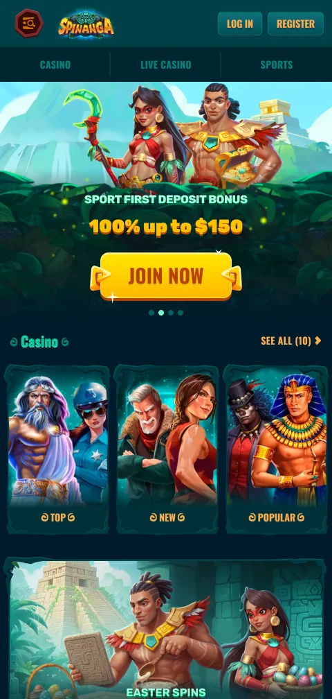 Spinanga Casino mobile browser interface optimised for iOS and Android gaming on smartphones