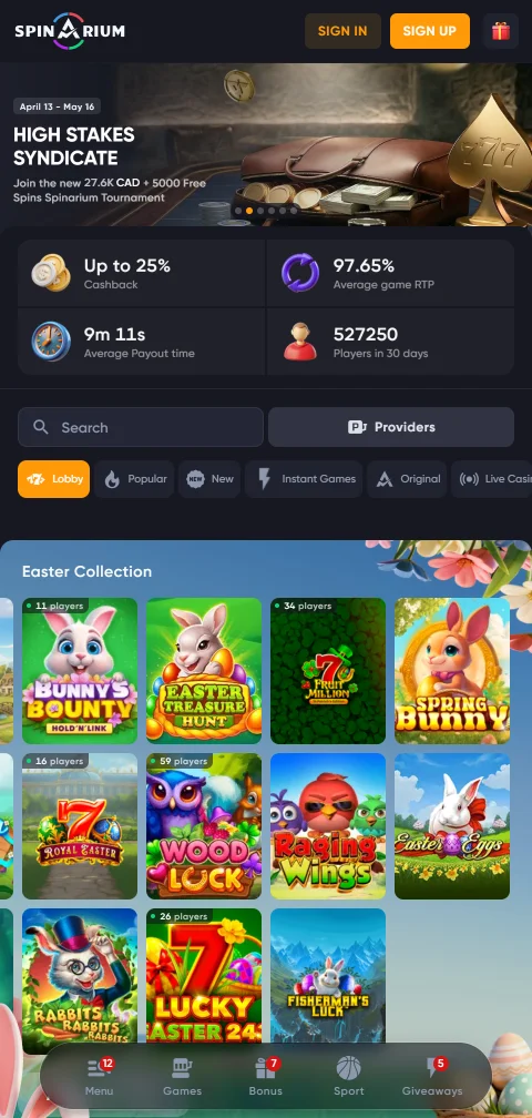 Spinarium Casino mobile browser gameplay with full feature access on smartphones and tablets