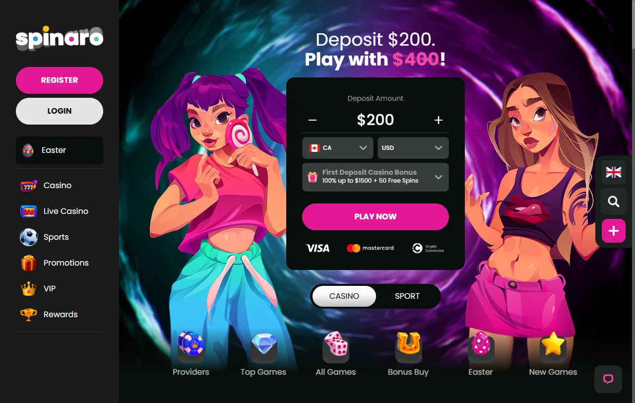 Spinaro Casino desktop platform featuring complete game library, account dashboard, and promotional information for Australian players