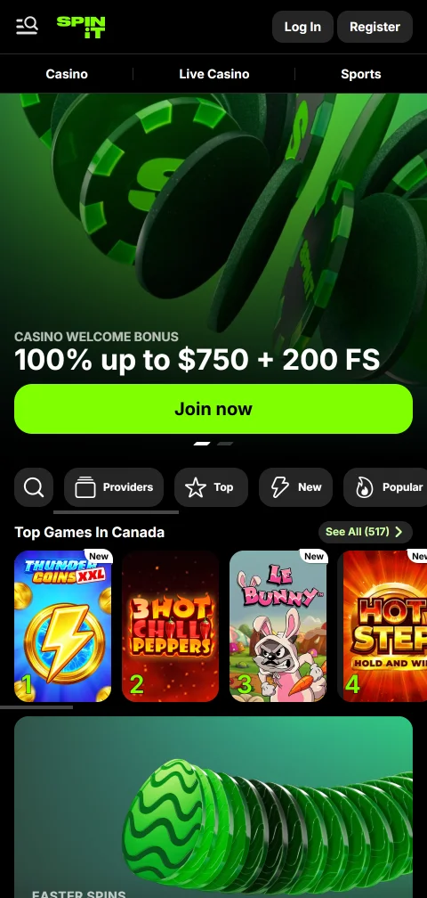 Spinit Casino mobile browser gaming platform with responsive design and full game access for smartphones