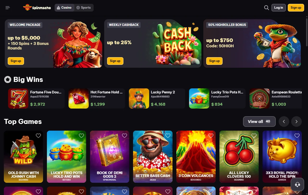 Spinmacho Casino comprehensive review interface showing complete platform features and game navigation for Australia players