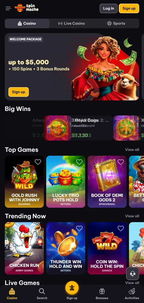 Spinmacho Casino mobile-optimised gameplay with responsive design supporting full feature access on iOS and Android smartphones
