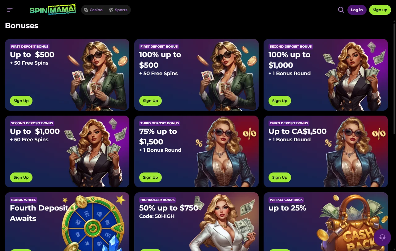 Spinmama Casino game library featuring 3,000+ titles from Pragmatic Play and Evolution Gaming