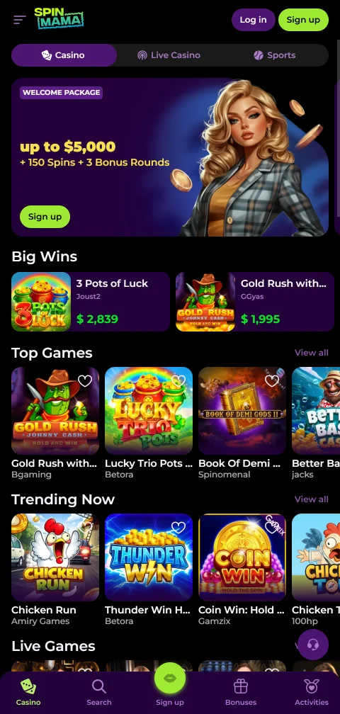 Spinmama Casino mobile browser experience - responsive design for iOS and Android devices