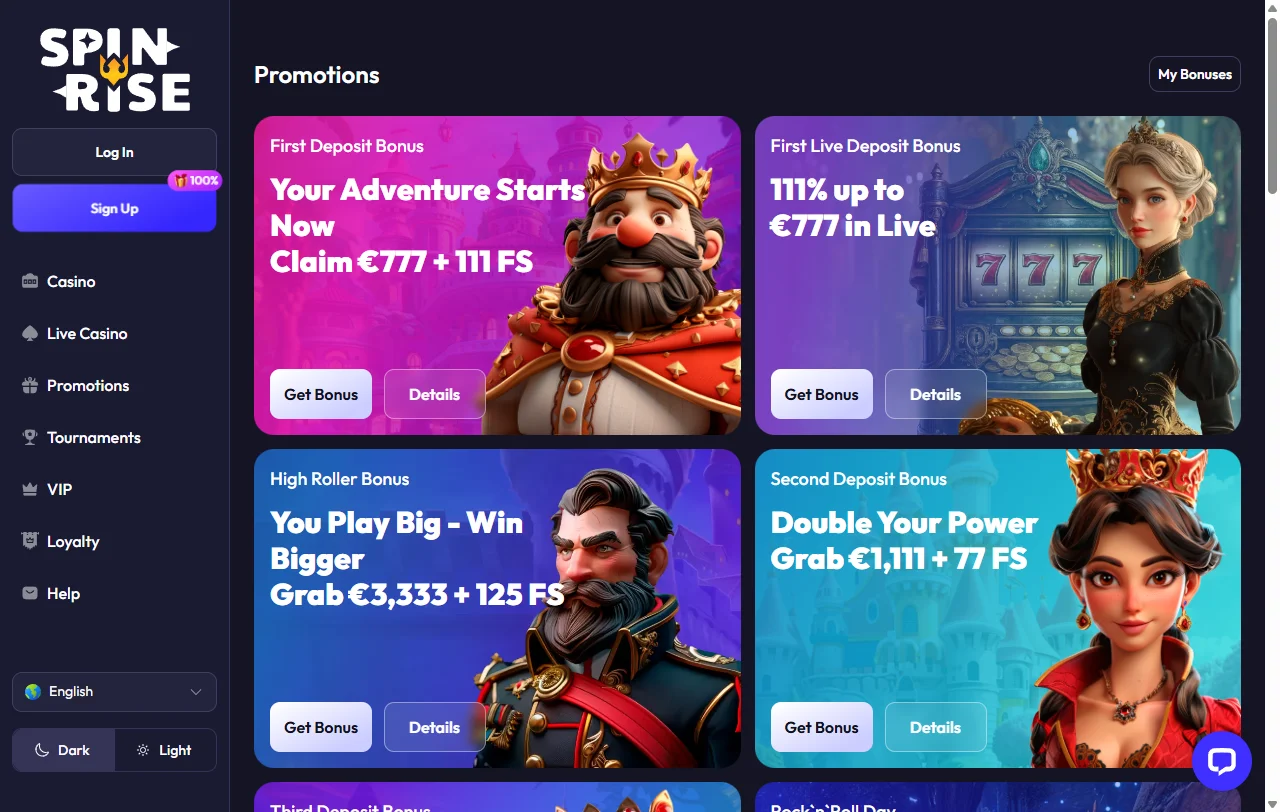 Game library featuring slots and software providers available at Spinrise Casino