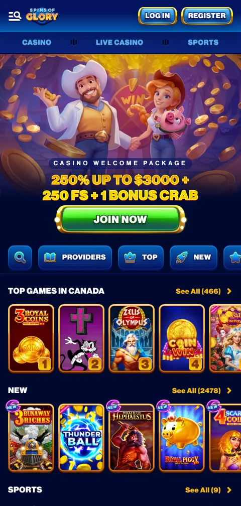 Spins of Glory Casino mobile gaming interface accessible on iOS and Android