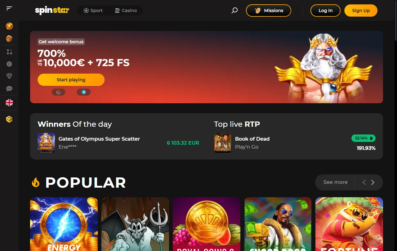 SpinStar Casino platform review - complete gaming interface and feature overview for Australia players